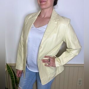 Vintage Y2K Metrostyle Butter Yellow Winter Leather Blazer Jacket Women's Sz 14